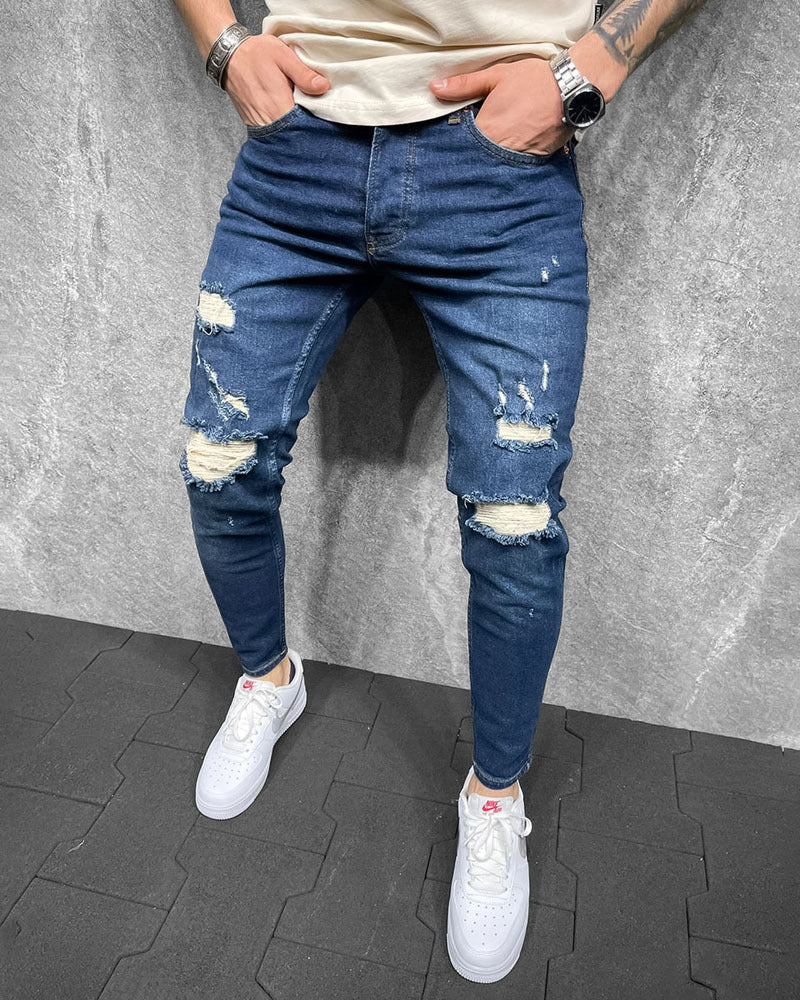 Slim-fit Ripped Stretch Men's Denim Trousers