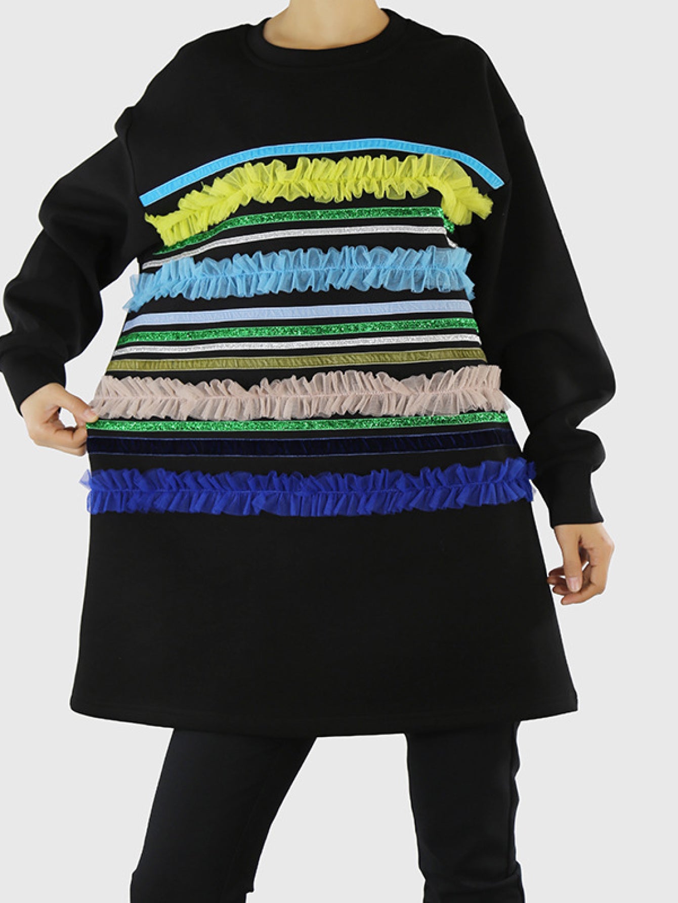 Striped Tulle Frill Tunic Sweatshirt