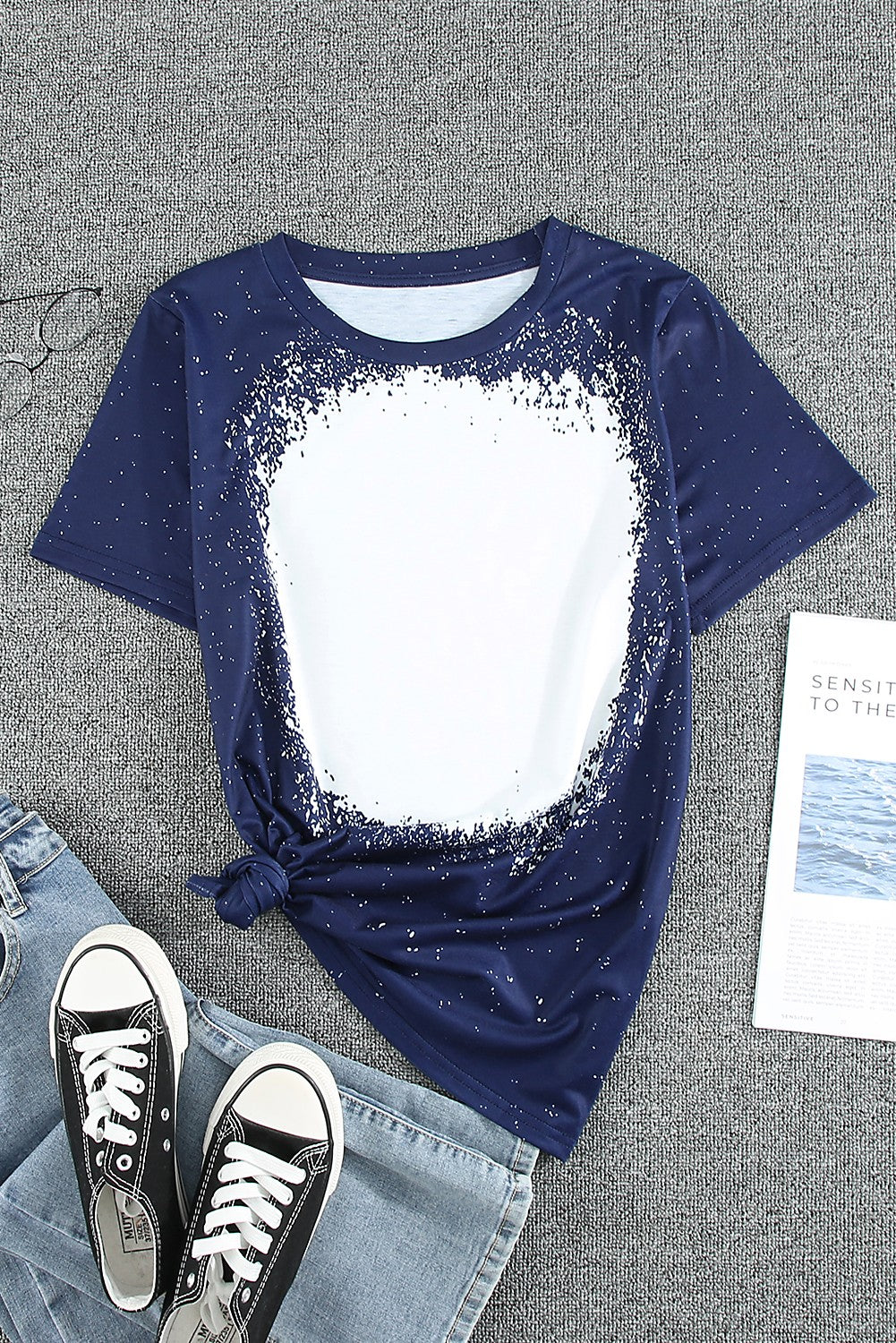 Printed Two-Tone Round Neck Tee