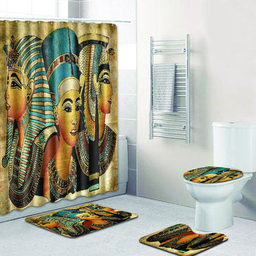 4Pcs Bathroom Suit Ancient Egyptian Waterproof Toilet Cover Rug Mat Set Flannel Bathroom Shower Curtain