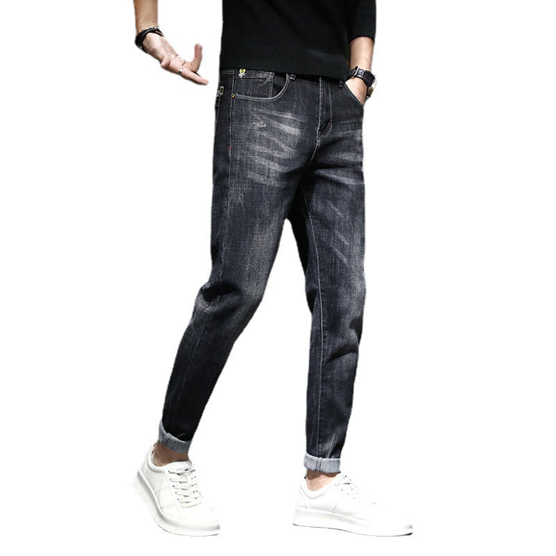 Men's Thin Slim Fit Small Feet Casual Black Long Pants