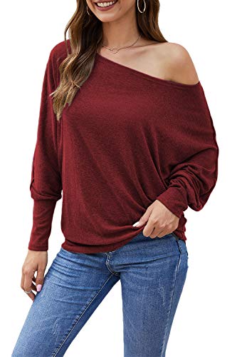 Odosalii Damen Langarm Schulterfrei Pullover Sweatshirt