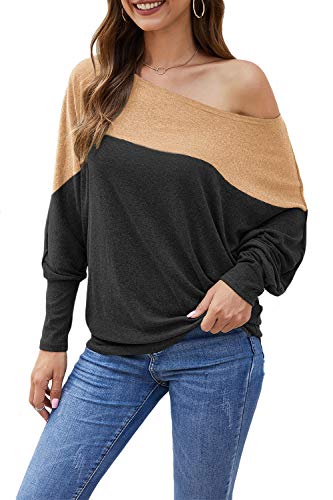 Odosalii Damen Langarm Schulterfrei Pullover Sweatshirt