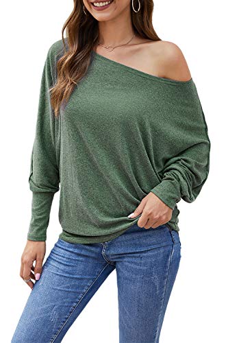 Odosalii Damen Langarm Schulterfrei Pullover Sweatshirt