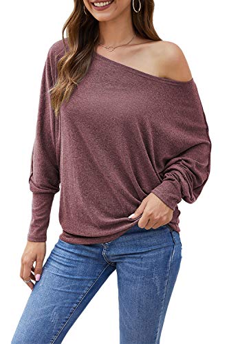 Odosalii Damen Langarm Schulterfrei Pullover Sweatshirt