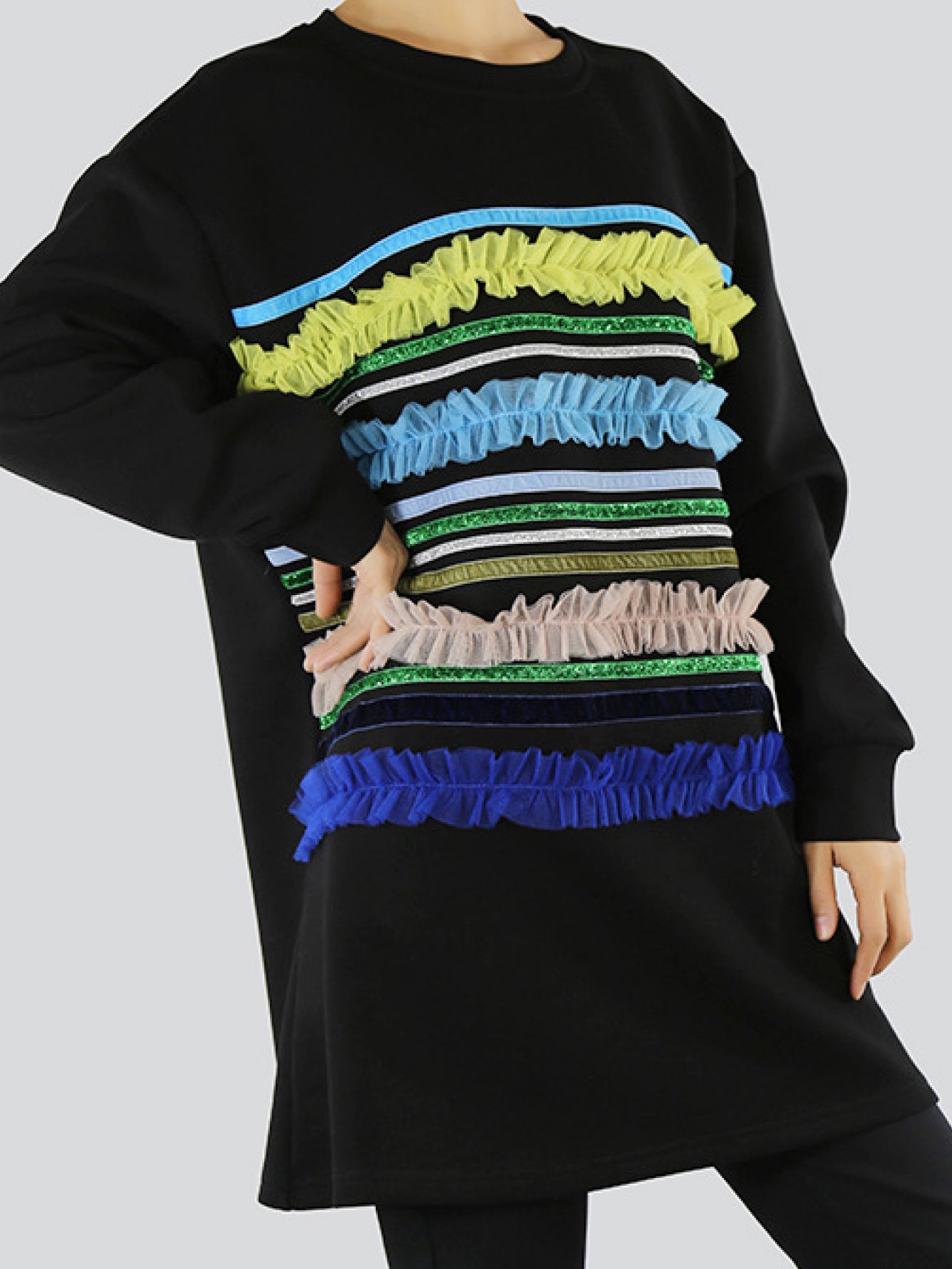 Striped Tulle Frill Tunic Sweatshirt