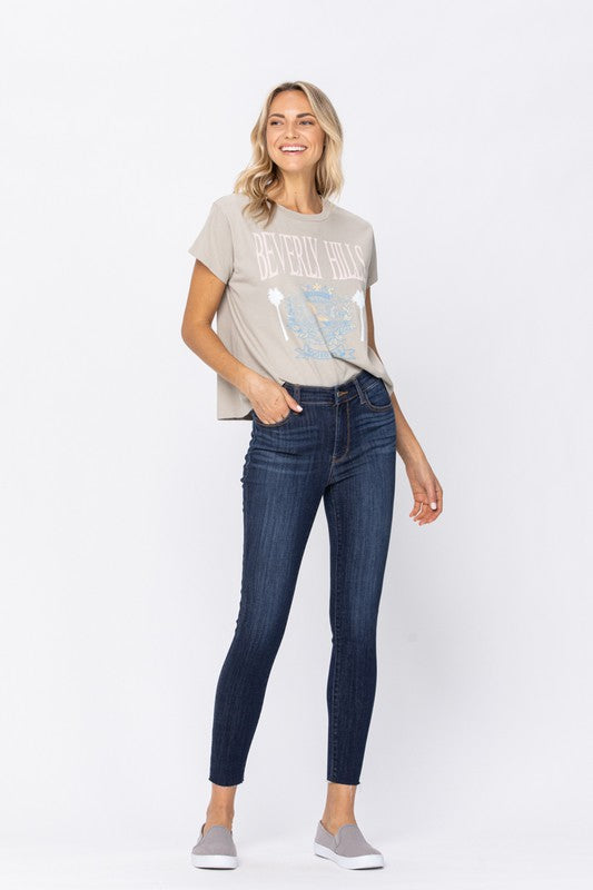 Judy Blue Raw Hem Skinny Cropped Jeans