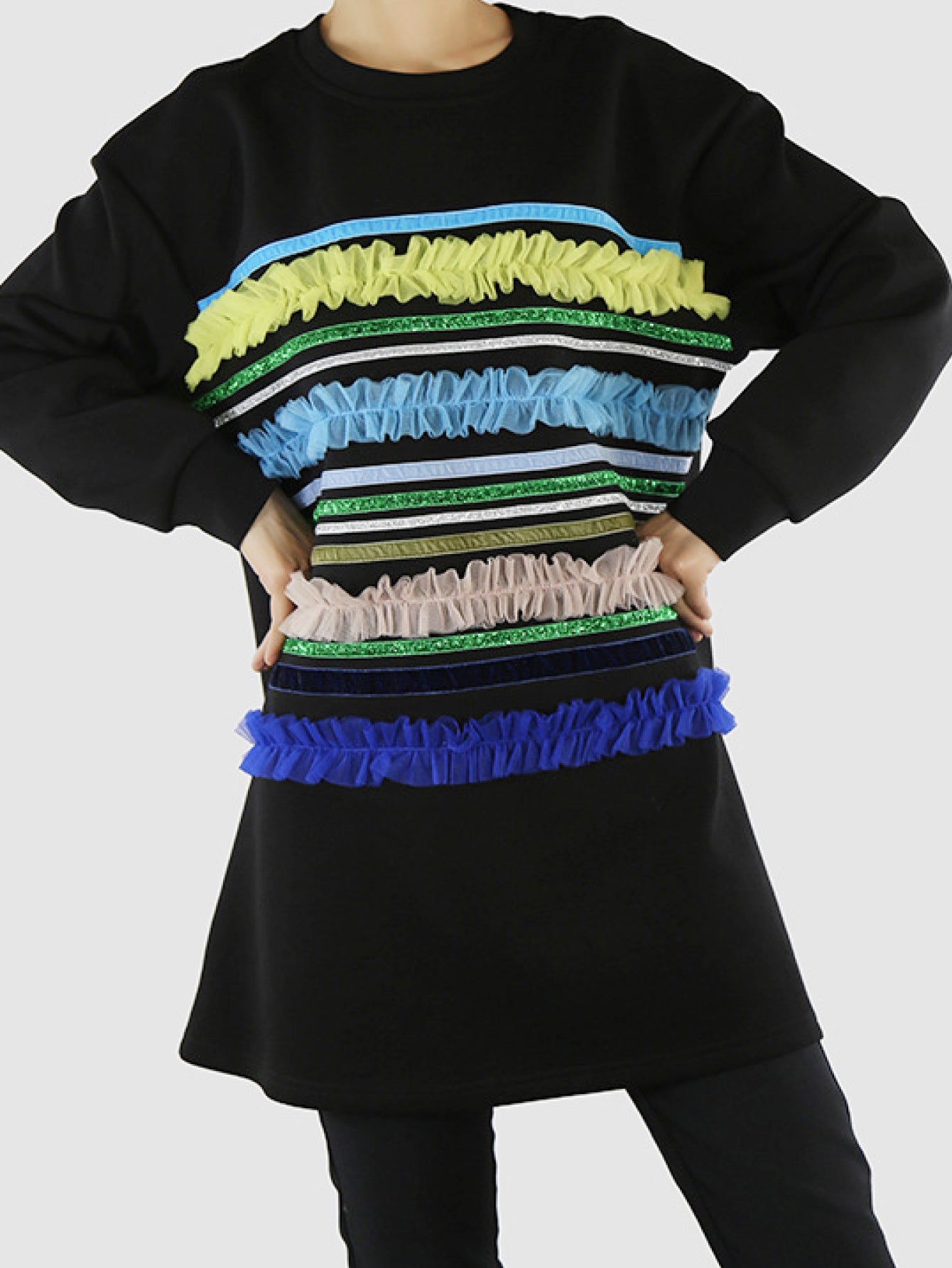 Striped Tulle Frill Tunic Sweatshirt