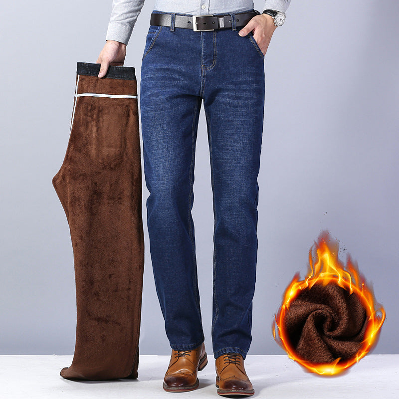 Men's Loose Straight Leg Plus Velvet Thick Warm Jeans