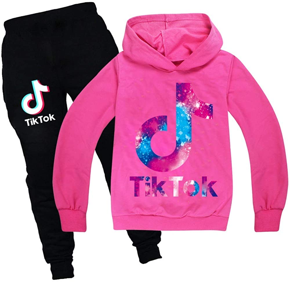 zhaojiexiaodian Tik Tok Pullover Girls, Tic TOC Suit, Pullover Girls Boys Clothing Hoodie and Trousers Pullover Hoodie Tops C-pink 120