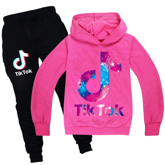 zhaojiexiaodian Tik Tok Pullover Girls, Tic TOC Suit, Pullover Girls Boys Clothing Hoodie and Trousers Pullover Hoodie Tops C-pink 120