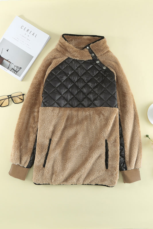 Two-Tone Sherpa Quilted Snap Sweatshirt