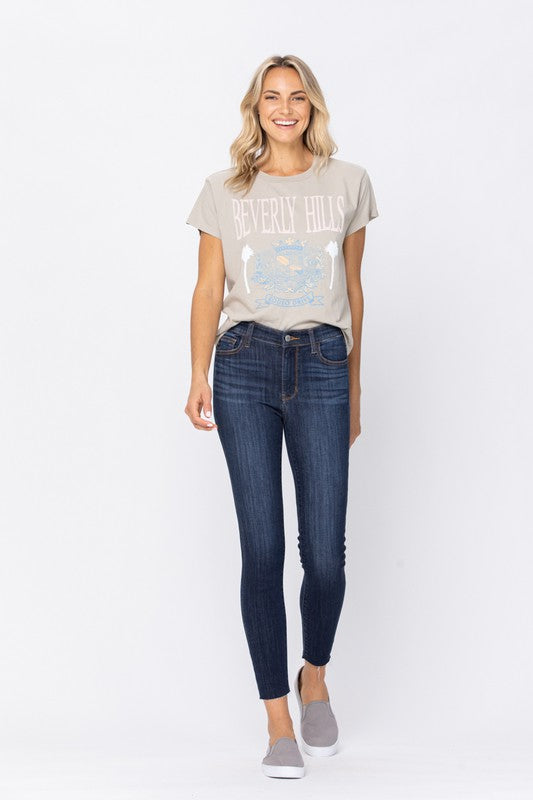 Judy Blue Raw Hem Skinny Cropped Jeans