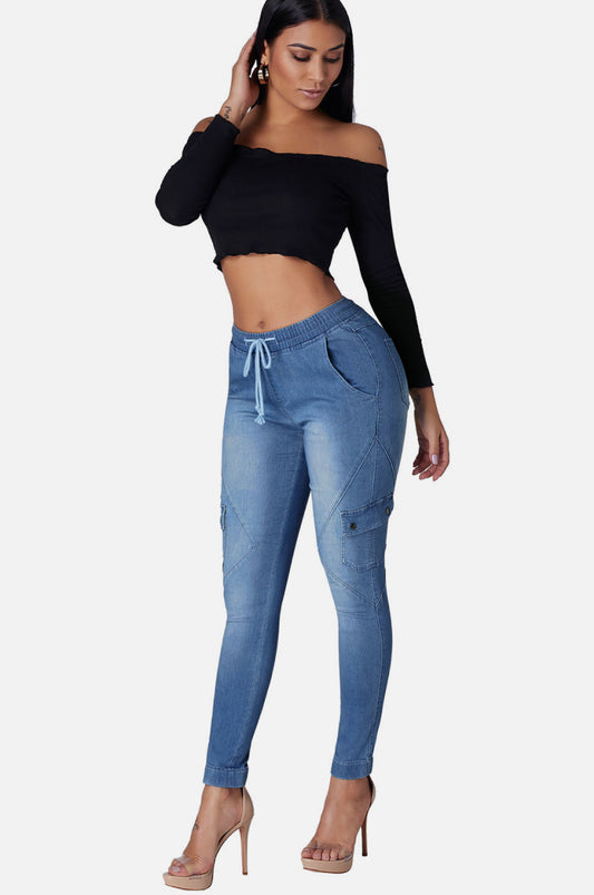 Drawstring Ankle Pocket Jeans