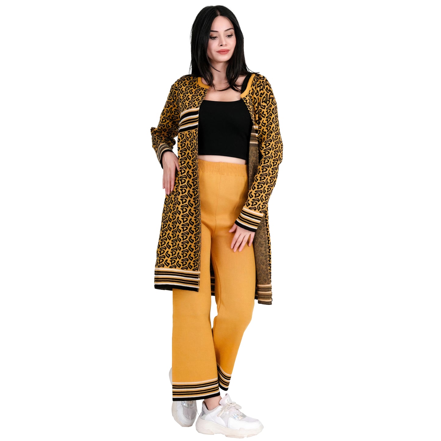 Two Piece Long Outfit Jacket Set for Women Knit Sweater