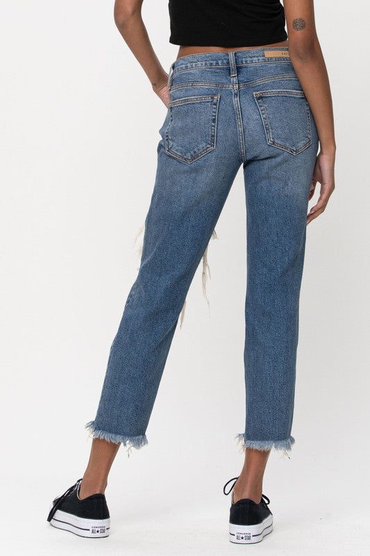 Mid Rise Destroyed Slim Boyfriend Jeans