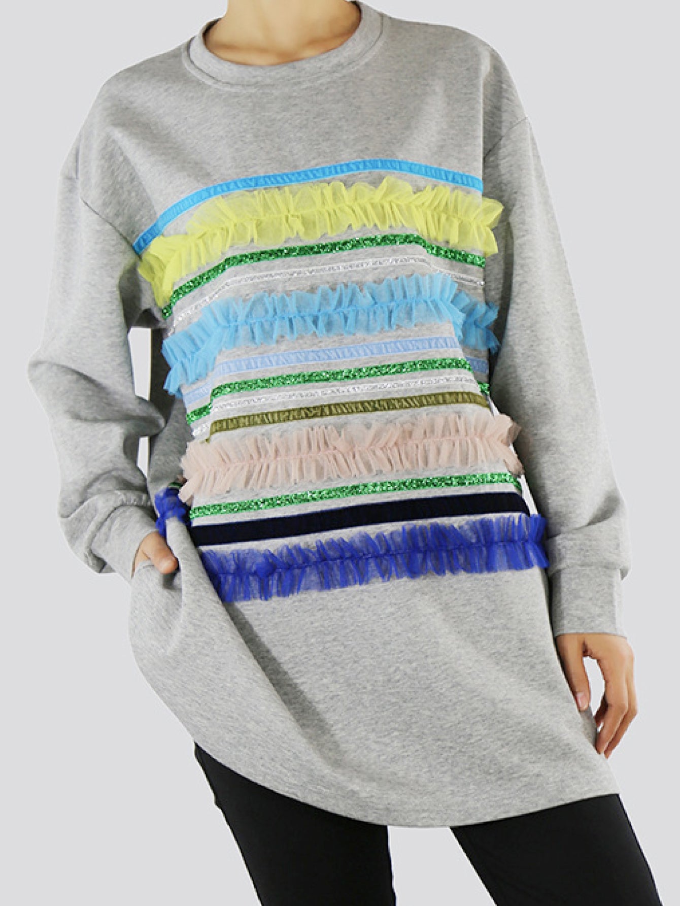 Striped Tulle Frill Tunic Sweatshirt