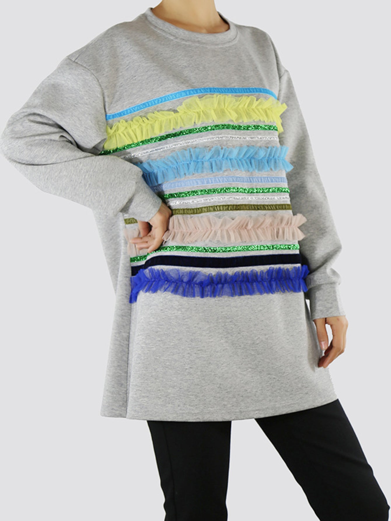 Striped Tulle Frill Tunic Sweatshirt