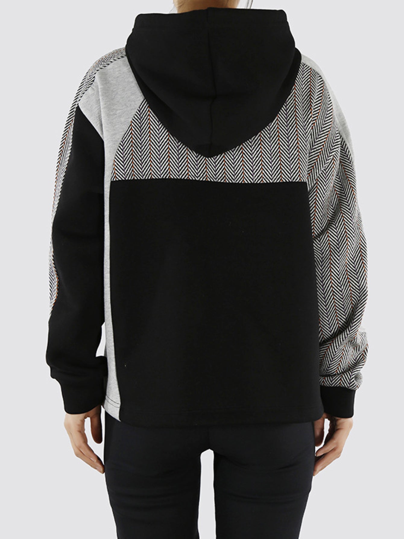 Color Block Herringbone Hoodie with Pockets