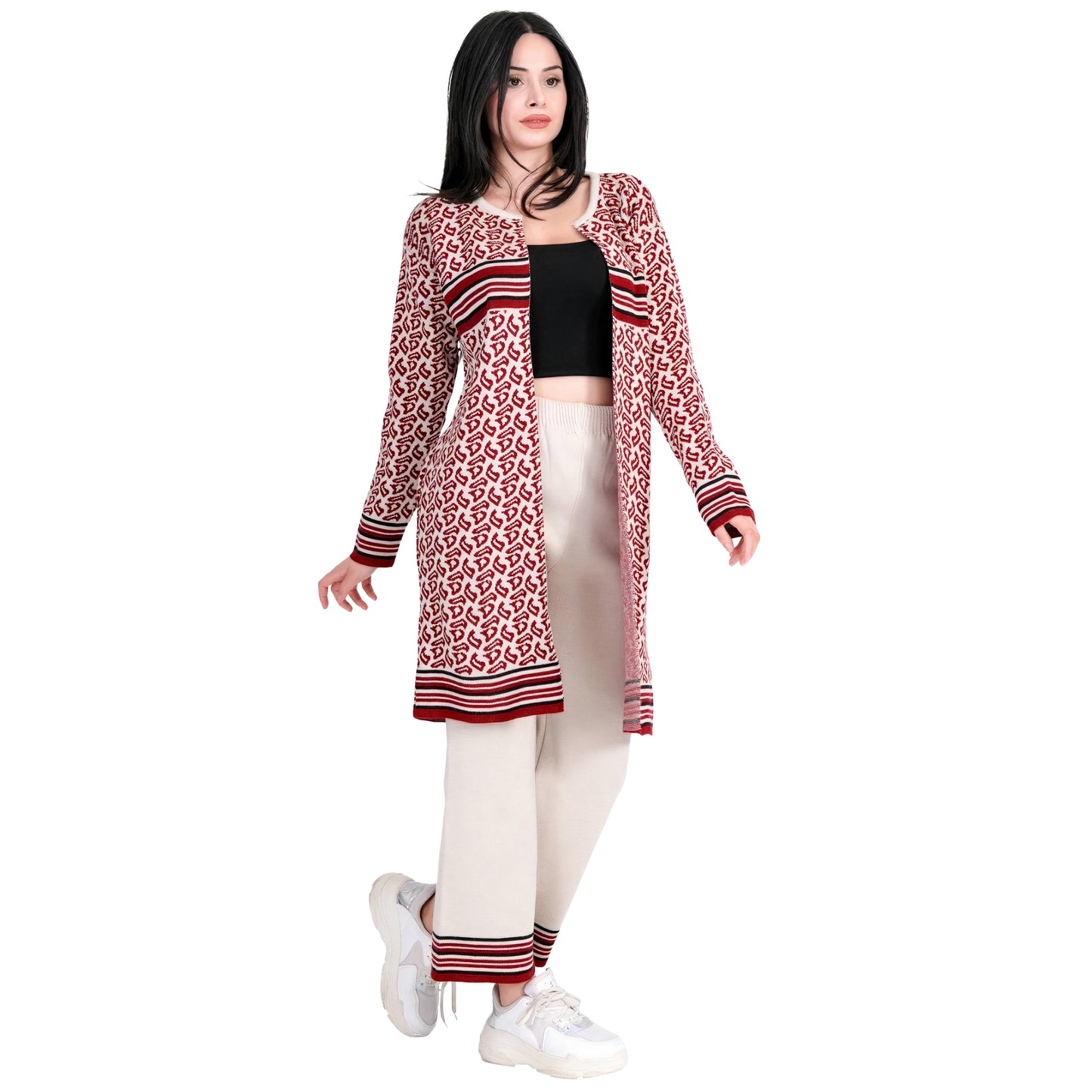 Two Piece Long Outfit Jacket Set for Women Knit Sweater