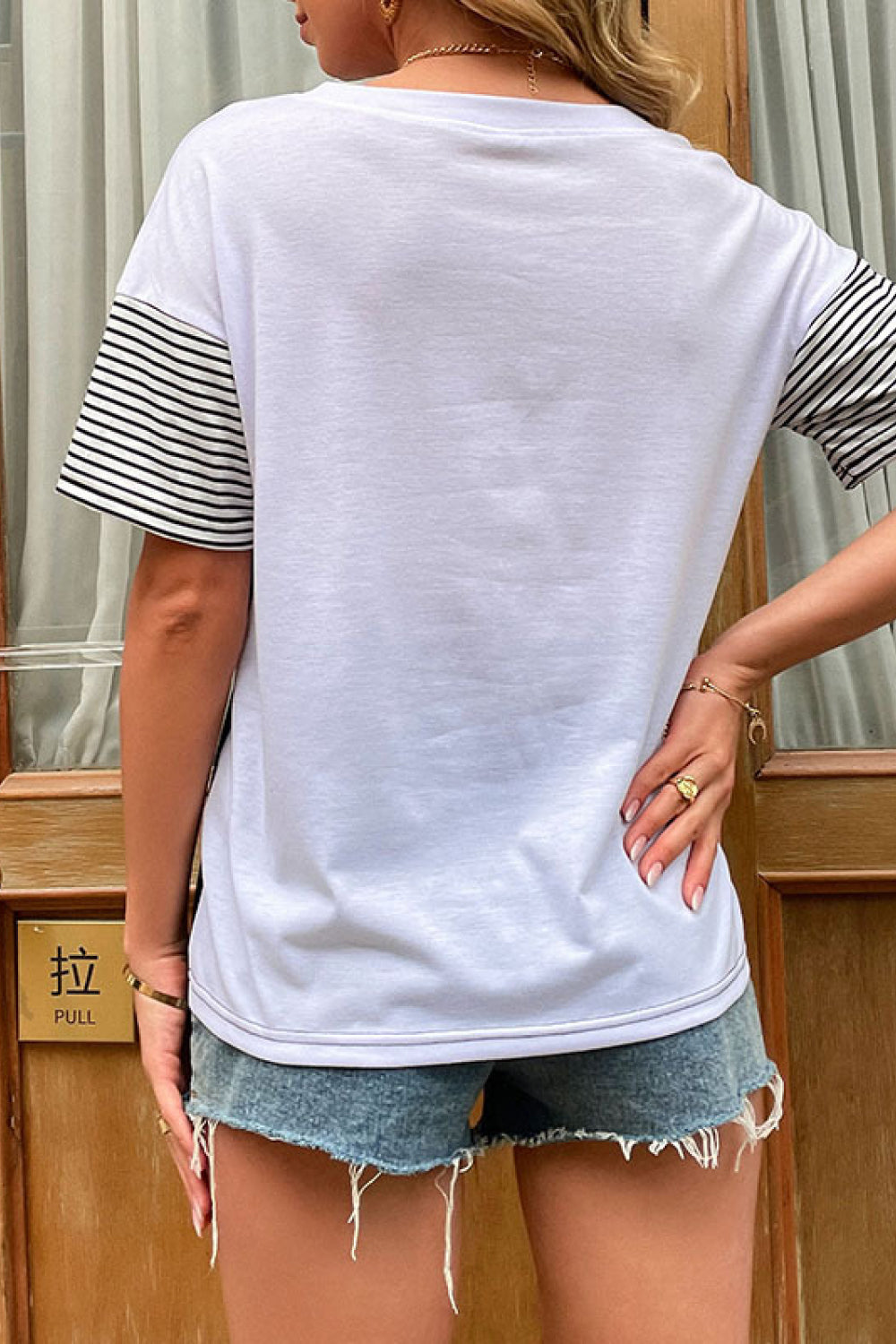 Color Block Striped Dropped Shoulder Tee