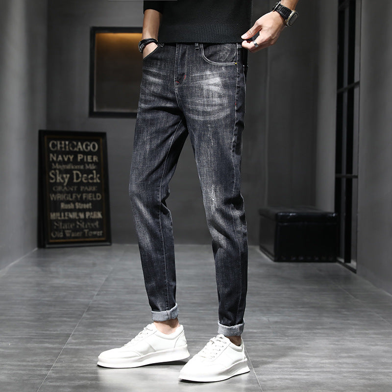 Men's Thin Slim Fit Small Feet Casual Black Long Pants