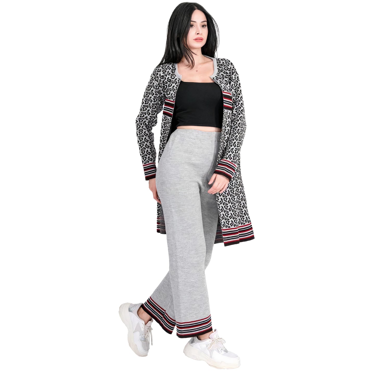 Two Piece Long Outfit Jacket Set for Women Knit Sweater