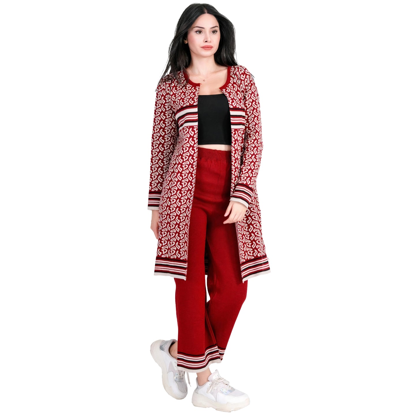 Two Piece Long Outfit Jacket Set for Women Knit Sweater