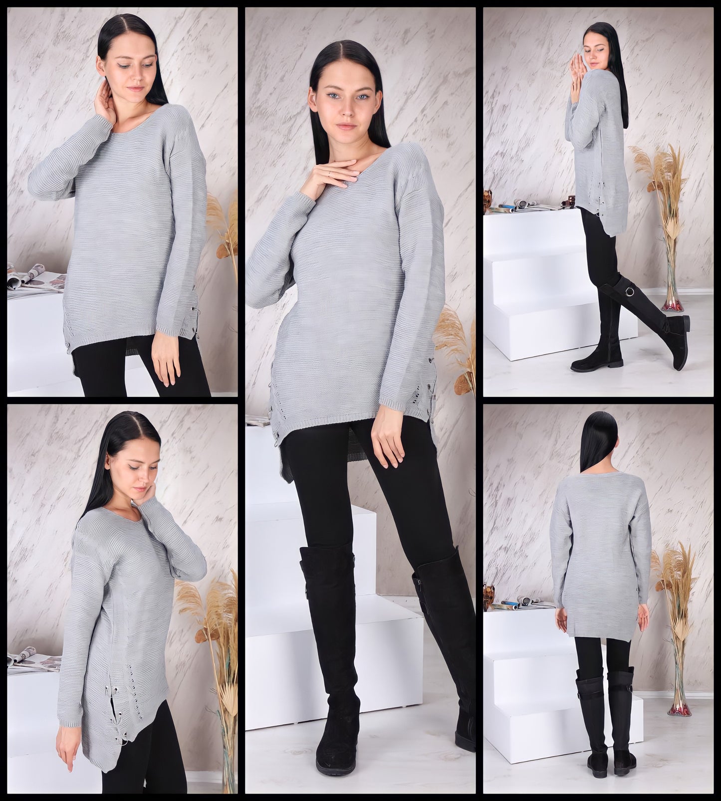 Crewneck Pullover Casual Loose Knitted Sweater Long Sleeve Tops