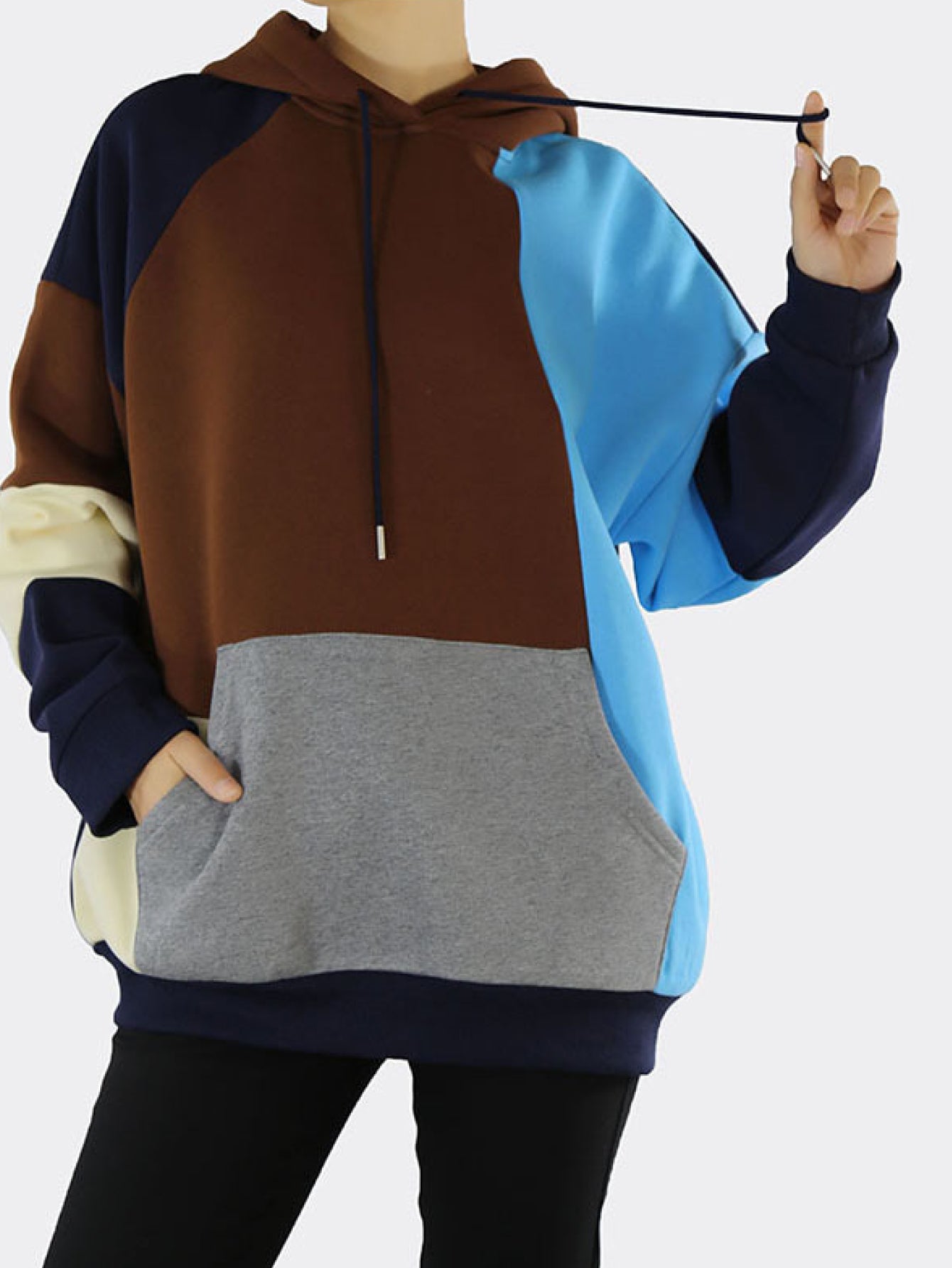 Color Block Drawstring Hoodie with Kangaroo Pocket