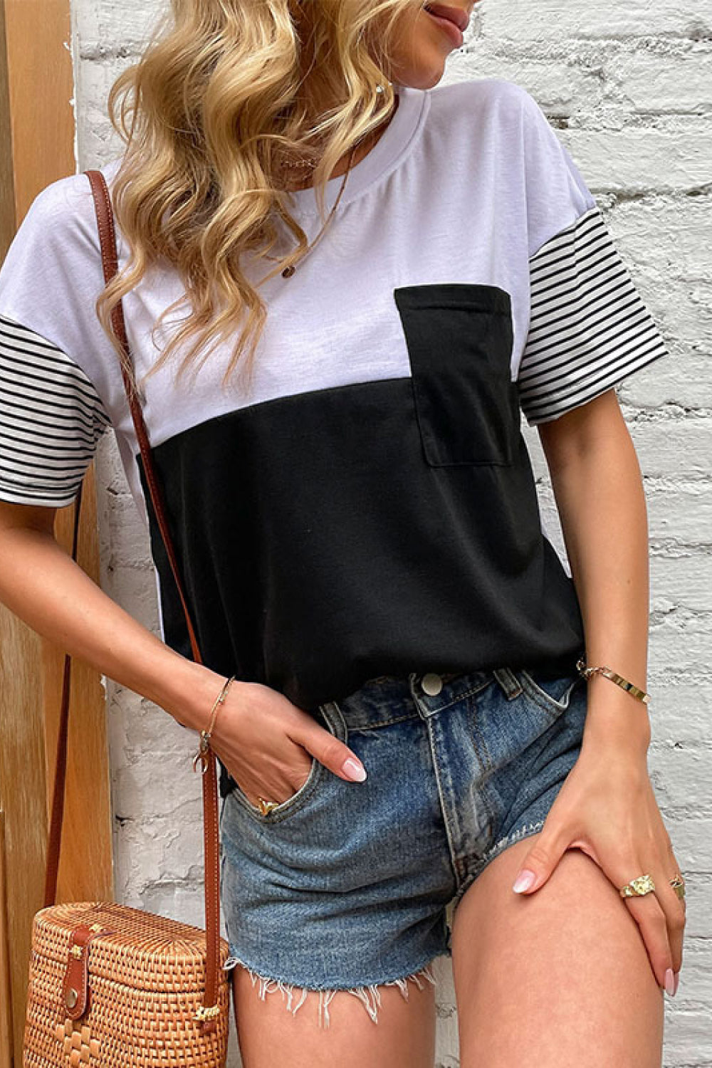 Color Block Striped Dropped Shoulder Tee