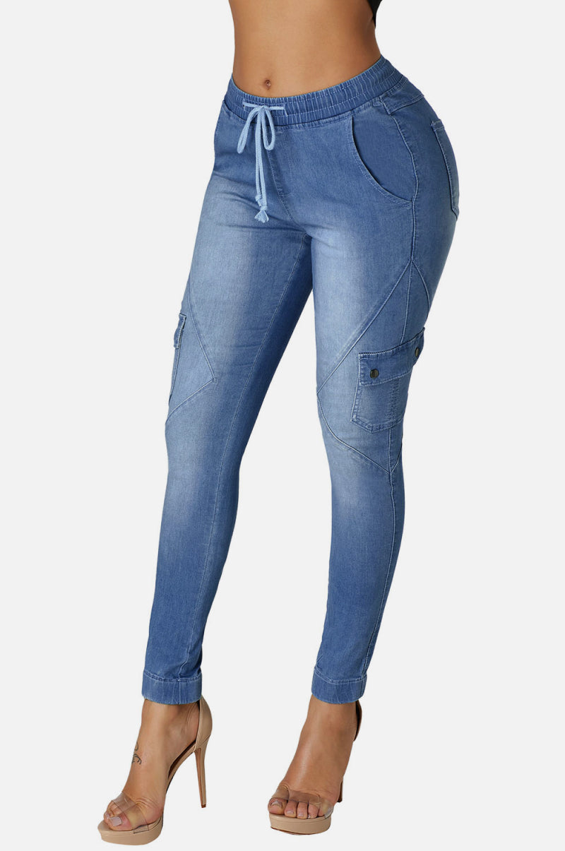 Drawstring Ankle Pocket Jeans