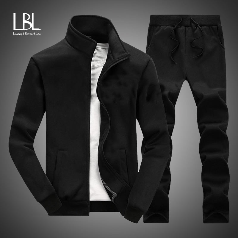 Men Autumn Zipper Jackets+Pants Set