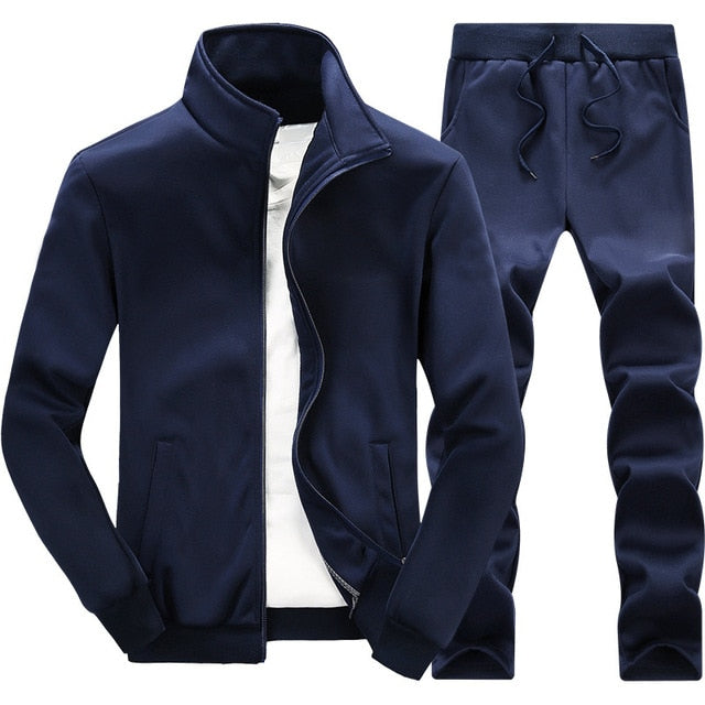 Men Autumn Zipper Jackets+Pants Set