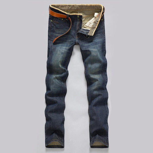 Classic Men Casual Mid-Rise Straight Denim Jeans