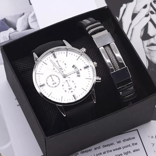 Men Watch Bracelet Set