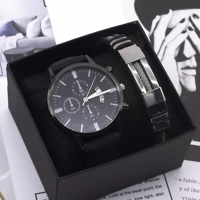 Men Watch Bracelet Set