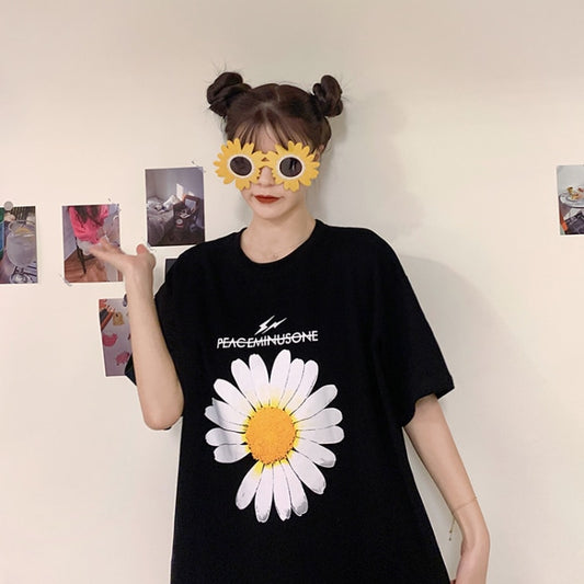 Summer Tshirt Women Print Sun Flower