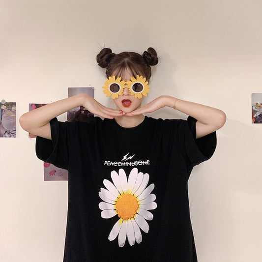 Summer Tshirt Women Print Sun Flower