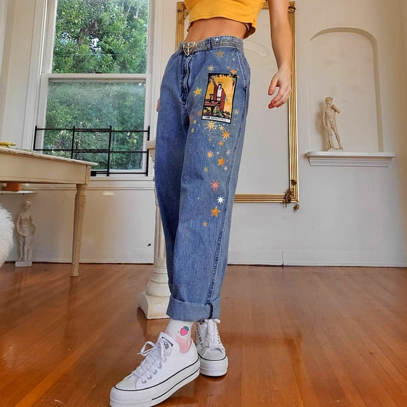 Womens Jeans Star Cartoons Printed