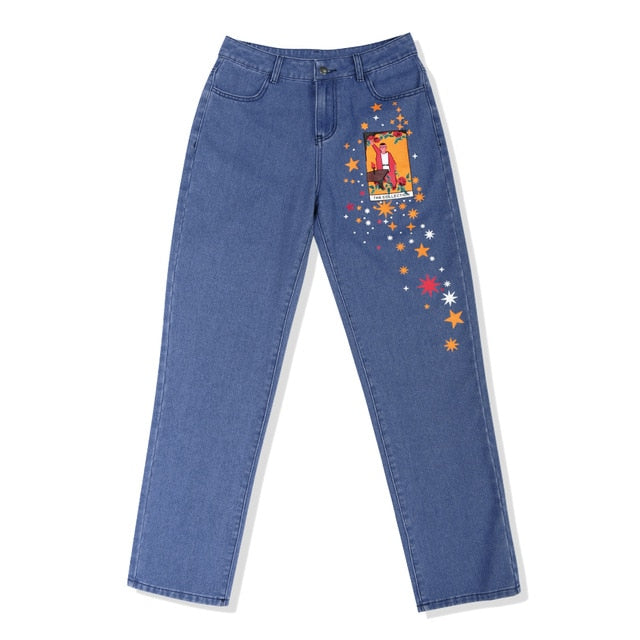 Womens Jeans Star Cartoons Printed