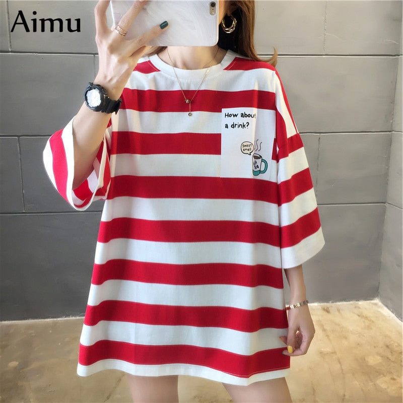 Women Striped Oversized Tshirt Fashion