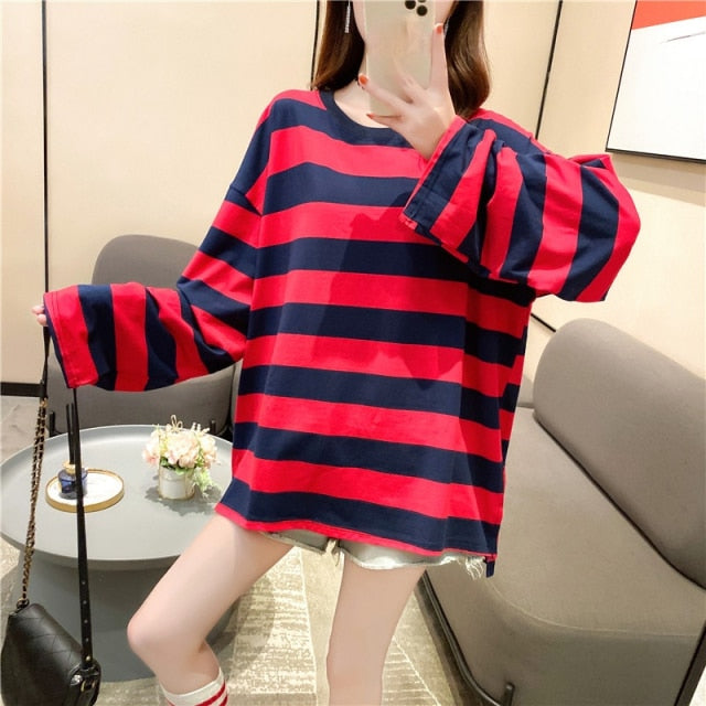 Women Striped Oversized Tshirt Fashion