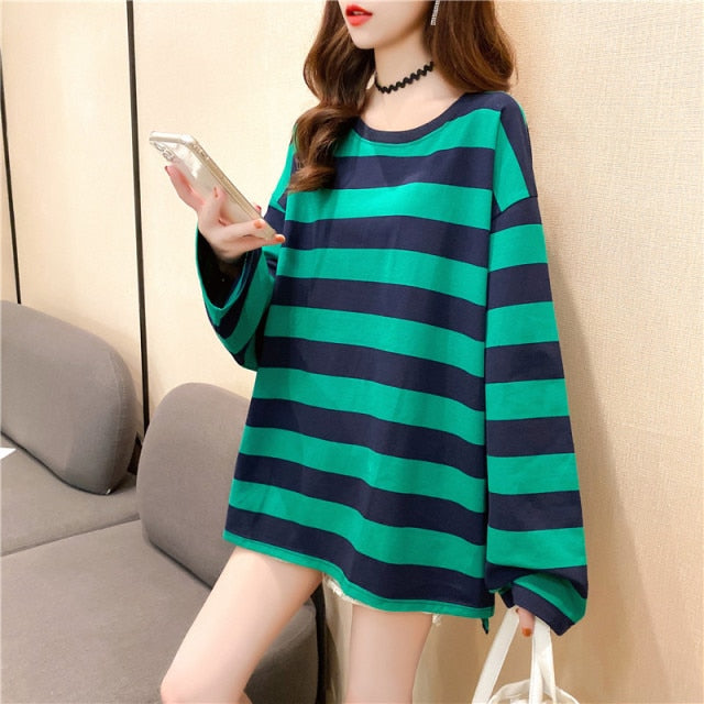 Women Striped Oversized Tshirt Fashion