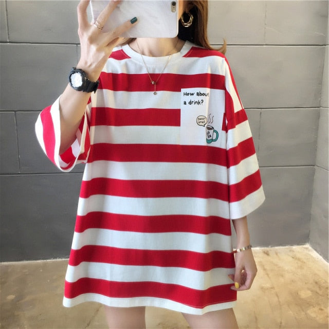 Women Striped Oversized Tshirt Fashion