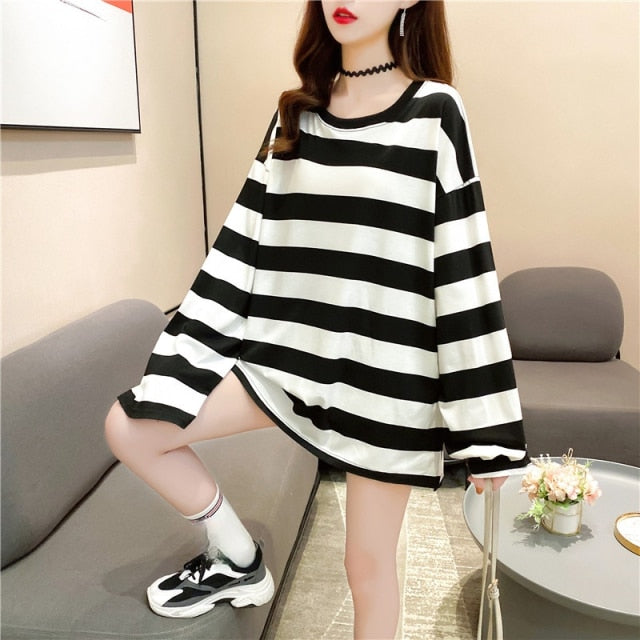 Women Striped Oversized Tshirt Fashion