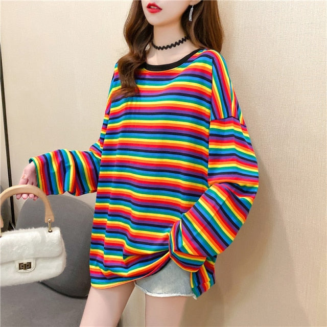 Women Striped Oversized Tshirt Fashion