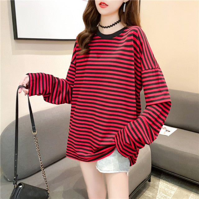 Women Striped Oversized Tshirt Fashion