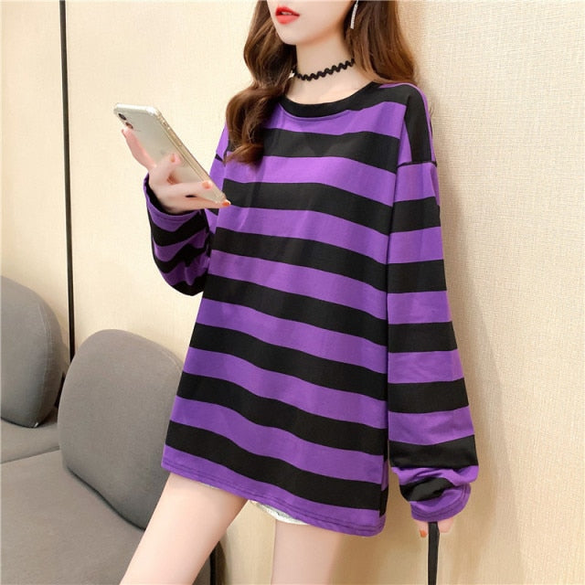 Women Striped Oversized Tshirt Fashion