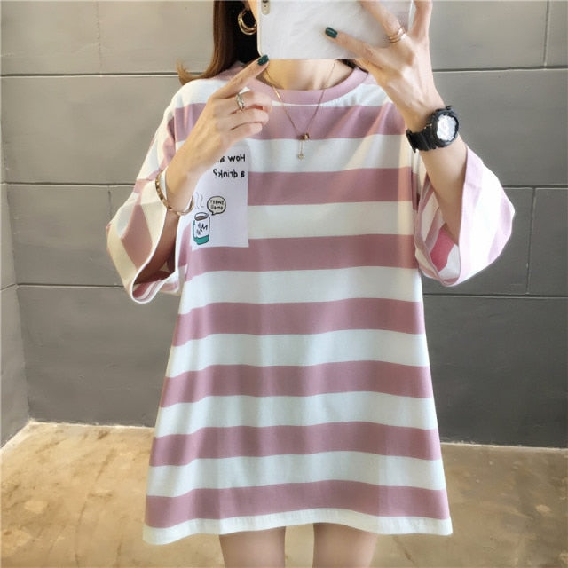 Women Striped Oversized Tshirt Fashion